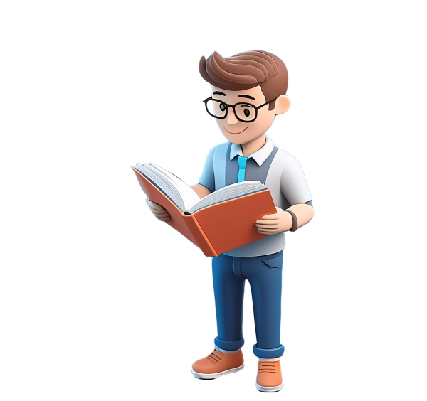 cartoon man reading a book