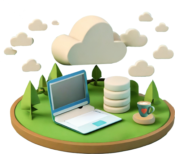 computer surrounded by clouds