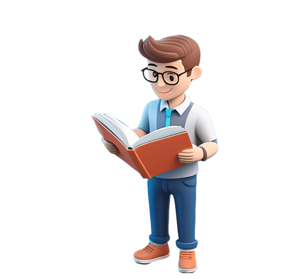 cartoon man reading a book